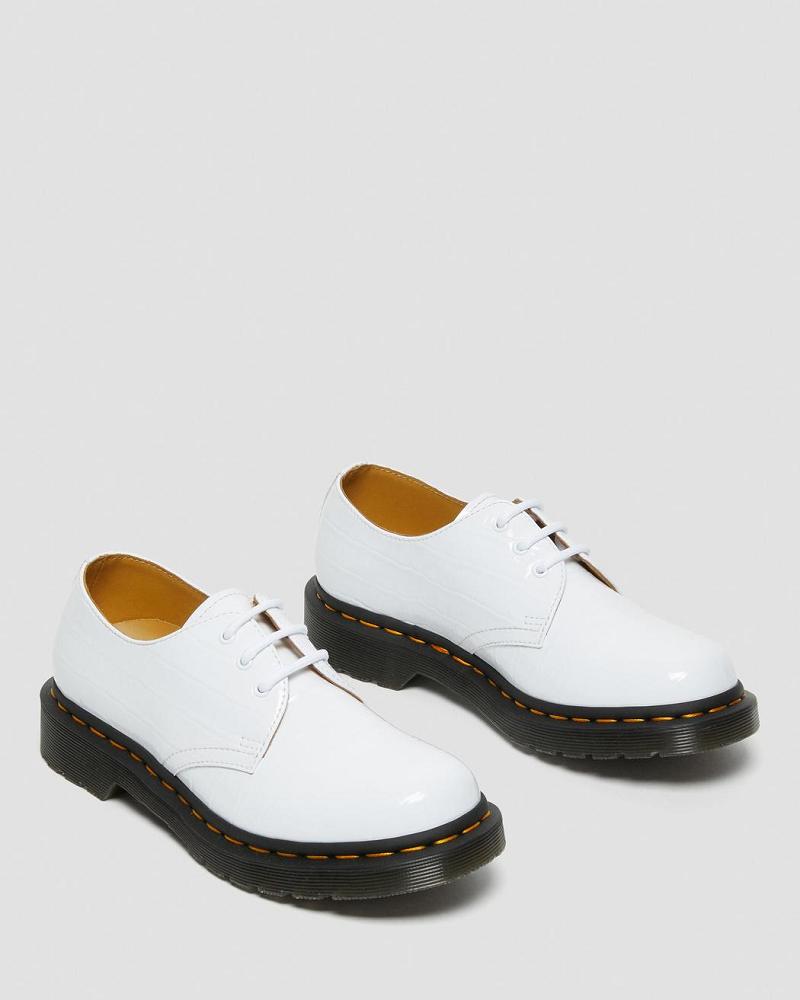 Dr Martens 1461 Lak Croc Emboss Læder Oxford Sko Dame Hvide | DK 361HAP